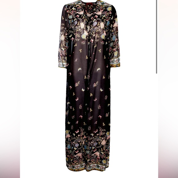 Floral Black Butterflies Sheer Maxi Kimono Coverup Cardigan size 5XL - Picture 2 of 9